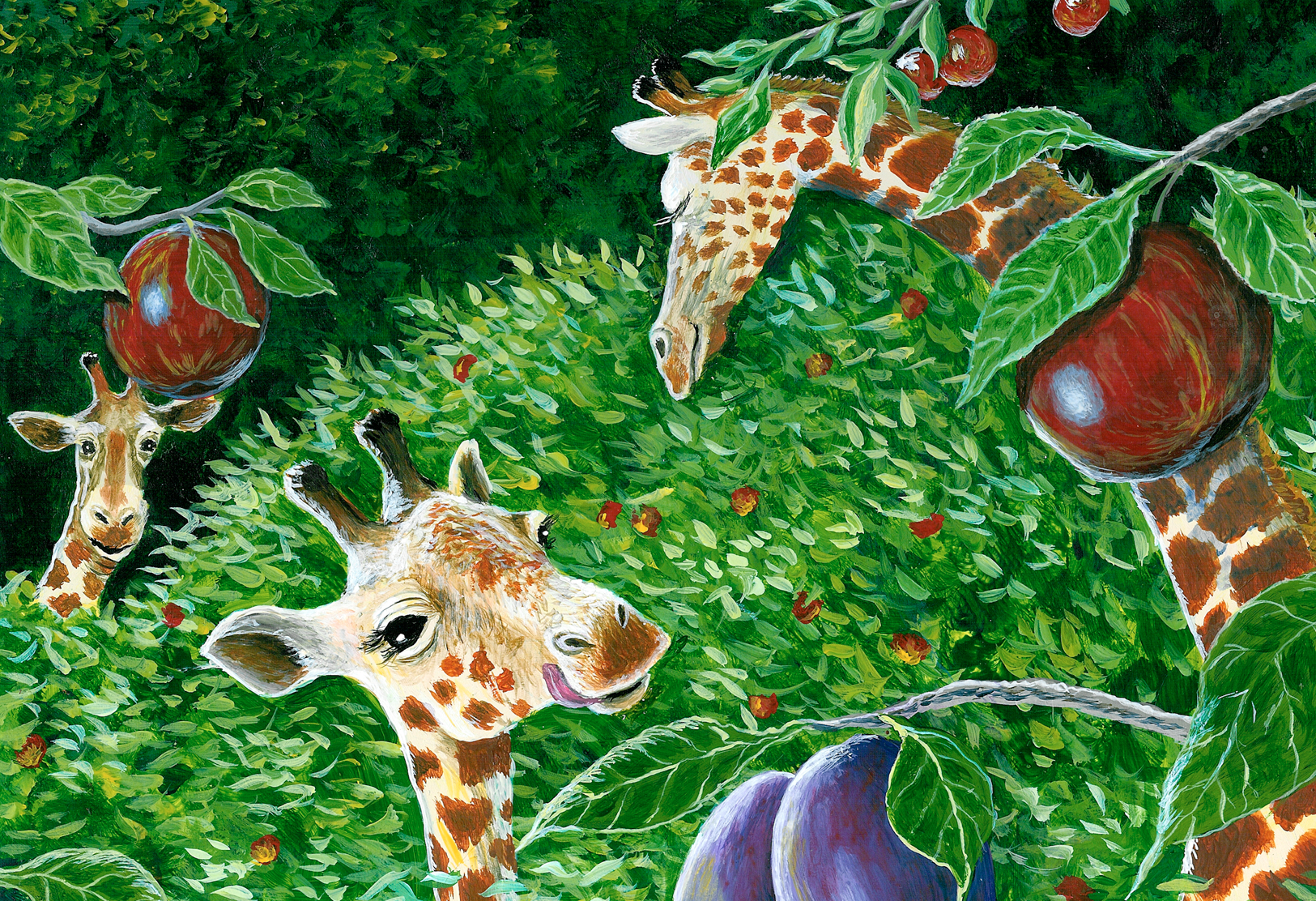 Giraffes in orchard